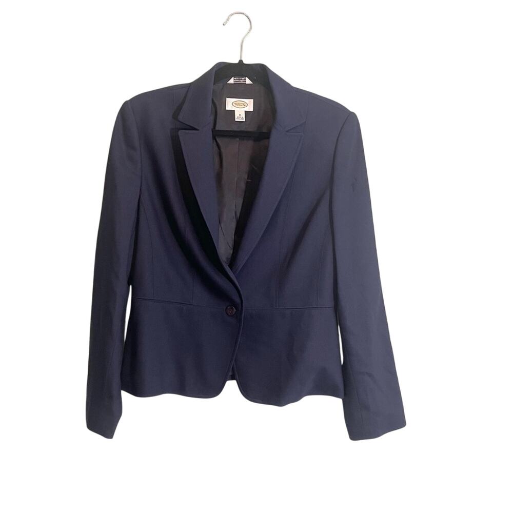 Talbots Women's Navy Blue‎ Notch Lapel Collar Long Sleeve Blazer Jacket Size 8